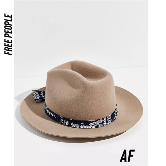 FREE PEOPLE BY MOSSANT PARIS ANNIE WESTERN FELT HAT TAUPE NWT OS - Picture 1 of 7